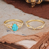 Romantic 5-Prong Pear Cut Turquoise Stacking Ring